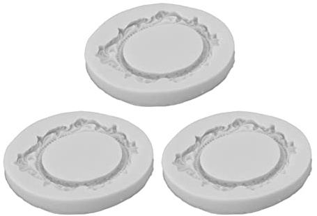 Stampi per torta con cornice Stampi per torta in silicone stile europeo vintage Cornice per foto fondente Stampi per cioccolato per decorare torte Cottura fai da te 3 pezzi Grigio