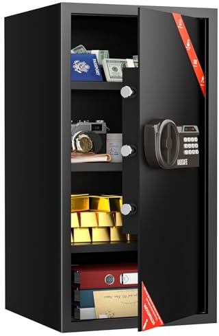 KABISAFE Safe Tresor 102L | Groß Schranktresor | Tresor für Zuhause | Zahlenschloss | Schlüssel | Code-Alarmsystem | 3 herausnehmbaren Regalen | Safes für Privathaushalte | Schmuck Bargeld Dokumente