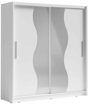 Masseno Schwebetürenschrank VARO 180/205/60 cm Kleiderschrank mit 4 Schubladen Schlafzimmer Schiebetürenschrank 3-türig mit Spiegel Schwarz