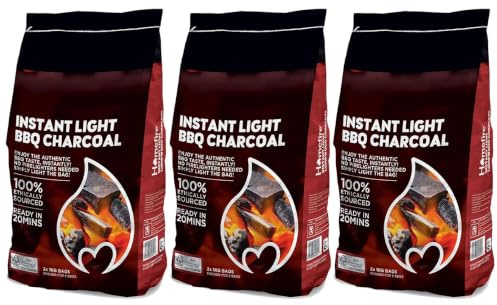 Instant Light BBQ Charcoal 2kg x 3 | 6 x 1kg Instant Lighting Bags | BBQ Fuel for Grilling, Camping & Outdoor Cooking