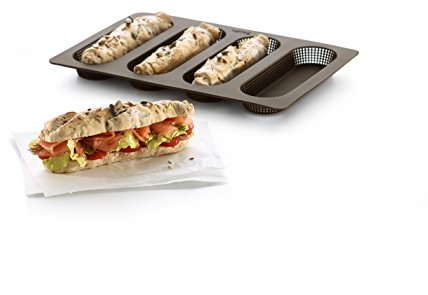 Lékué Molde de Silicona Platino para Hornear Mini baguettes, Marrón, 29.2 x 20.3 x 2 cm