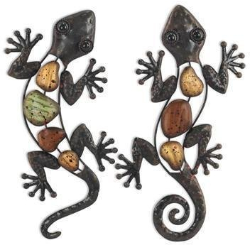 ROCKING GIFTS Ornement Mural x2 Lézards, métal, 30 cm, décoration Murale, Jardin extérieur, Figure de lézard, décoration en métal, Pendentif, Patio ou clôture, Salon, Salle de Bain