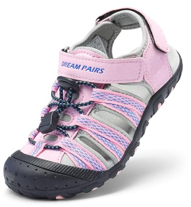 DREAM PAIRS barnsandaler pojkar flickor stängd tå utomhus sommar sportsandaler (småbarn/litet barn/stort barn), Rosa/grå/blå, 2 Little Kid
