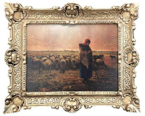Lnxp Vacker målning får får målningar pojke hertin barockram med bild i guldbilder barock väggdekoration 56 x 46 cm