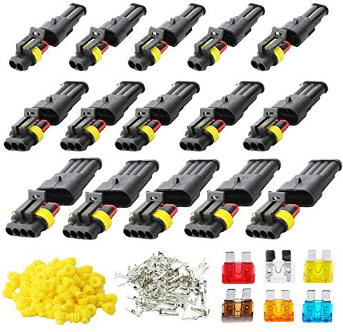 RUNCCI-YUN 15PCS Kit 2/3/4 Pin car wire connector, Car Spark Plug Connectors, Waterproof, Dustproof, Insulated and Sealed, 1.5mm Series Terminal Connector