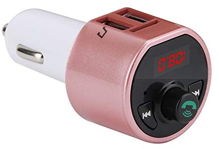 Kafuty Transmetteur Audio sans Fil Bluetooth pour la Voiture, Appel Mains Libres et 2 Ports USB Prise en Charge du Chargeur Lecteur USB Adaptateur Radio FM Chargeur Double USB Lecteur MP3(Rose)