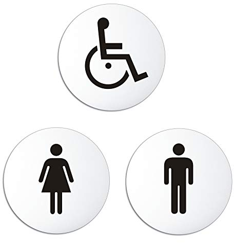 Targhette per porte in alluminio colorato | Resistente ai raggi UV e ai solventi | Set di 3 | Toilette Donne e Uomini + Handicappato | Ø 100 mm