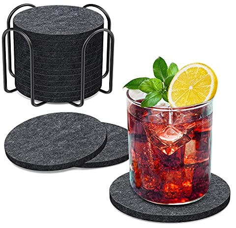 BOENFU Untersetzer Gläser Filz Untersetzer Rund 12er Set 10cm Bierdeckel Glasuntersetzer mit Halter für Getränke, Zuhause Restaurant Büro und Bar