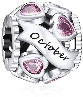 NINGAN Birthstone Charms für Armbänder Roségold Silber Charm 925 Sterling Silber Openwork Perlen Charms, Liebesherz Charms für Armbänder und Halsketten