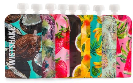 Twistshake Pochettes Repas Bébé 220ml Réutilisables à Double Zip, Lot de 8 – Sacs de Sevrage Sans BPA – Gourdes Souples Fill’n Squeeze – Accessoires Pratiques pour Nourrisson