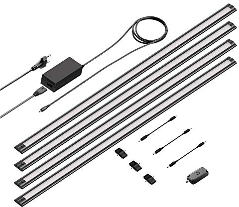 ledscom.de Set di 4 apparecchi LED sottopensile SIRIS nero opaco, con dimmer a sfioramento, piatto, ciascuno 90cm, ciascuno 1044lm, bianco