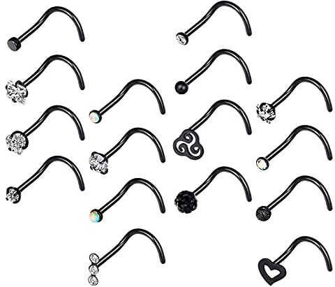 Longbeauty 16 Stück Edelstahl Piercing Set Nasenring Lippenring Stecker Ring Set Körper Piercing Set Nasenstecker L-Form C-Form Gerade Form