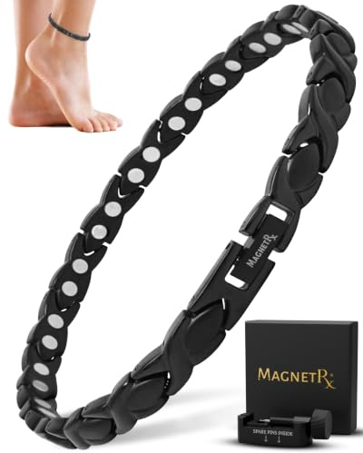 MagnetRX® Ultrastarke Magnet Fusskette für Damen - Magnetische Fußkette - Frauen Titan Magnetfusskettchen (Schwarz)