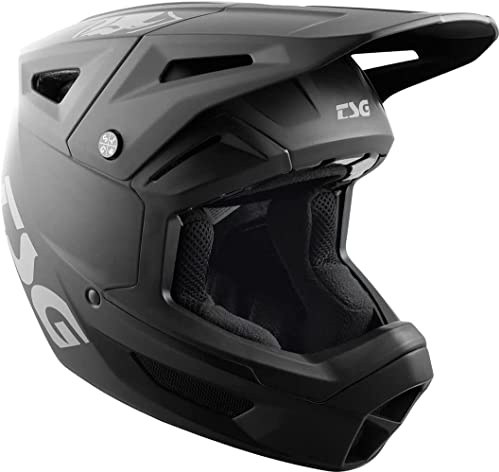 TSG Sentinel Fullface Downhill Mountain Bike Helmet, Black, ABS Outershell, EPS Protection, PC Laminated EPS Chinbar, 12 Vents, Wide Eyeports, Visor, Removable Liners & Cheek Pads, Satin Black