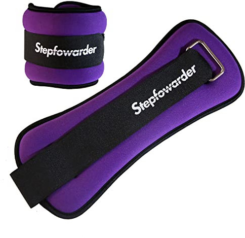 Stepfowarder Gewichtsmanschetten für Knöchel-/Handgelenk, 0,3–1 kg pro Paar, drei optionale Farben und Gewichte mit verstellbarem Riemen, 2 Stück (2 x 1,0 kg – Lila)