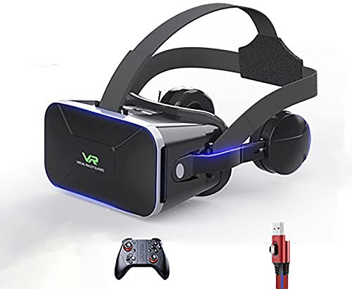 Auriculares VR Gafas Realidad Virtual Auriculares Sonido Estéreo con Auriculares Realidad Virtual con Control Remoto Compatible con Mando Distancia Juegos Películas 4.7-6.5 Pulgadas Teléfono