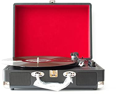 PanHuiWen Vinyl Turntable Record Player, 3 Speed Vintage Record Player, 33/45/78 Rpm Portable Leather Gramophone Phonograph Speaker Usb Bluetooth Record Player,Black