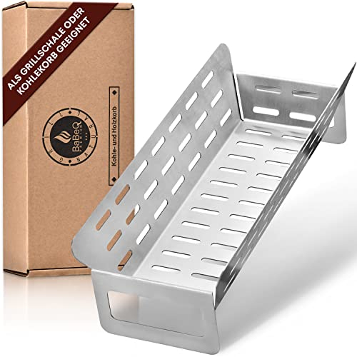 BABEQ - 3-in-1 Edelstahl Grillkorb, Kohlekorb, Räucherkorb (eckig) für Gemüse, Fleisch, Fisch, Kohle, Räucherchips -Gemüsekorb für Gasgrill, Elektrogrill, Kohlegrill - BBQ Grillschale Zubehör Barbecue