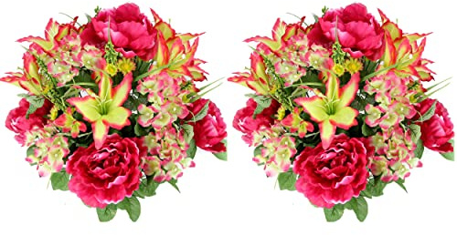 Admired By Nature Conjunto de 2 Unidades de Lirio Tigre, peonía y hortensias con follaje Verde Mezclado de Flores Artificiales