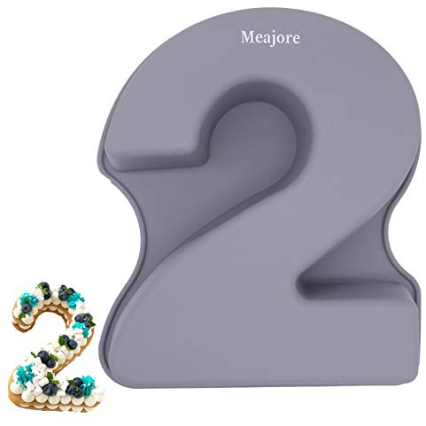 Meajore Kuchenform Zahlen, 25 cm Silikon Zahlenbackform Antihaftend – Backform Zahlen 2 für Number Cakes & Geburtstagskuchen