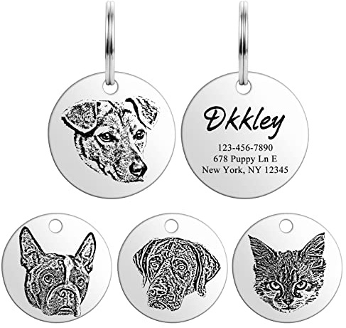 Hundemarke, Edelstahl, Hundemarke, Haustier-Namensschild, Hundehalsband, ID-Tag, rund, graviert, Namensschild für Hunde und Katze, einzigartige und bedeutungsvolle Haustiergeschenke, Silber