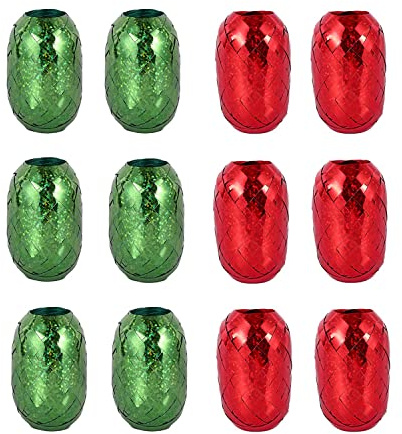 Geviro 12 Rollen Weihnachten Crimped Curling Ribbon Ballon Ribbon Shiny Metallic Balloon Ribbons Red Green Balloon Ribbons Strings for Christmas Decoration Gift Wrapping