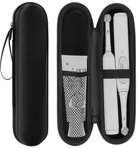 Linkidea Große Hartschalen-Reisetasche für elektrische Zahnbürsten | 27,9 x 7,6 x 5,8 cm, PU-Leder, EVA-Futter, Netztasche, Elastikband, Kratz-/Stoßschutz, nur Tasche