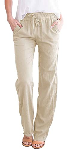 CheChury Pantaloni Donna in Cotone e Lino Casual Leggeri Estivi con Tasche e Elastico a Gamba Dritta da Jogging