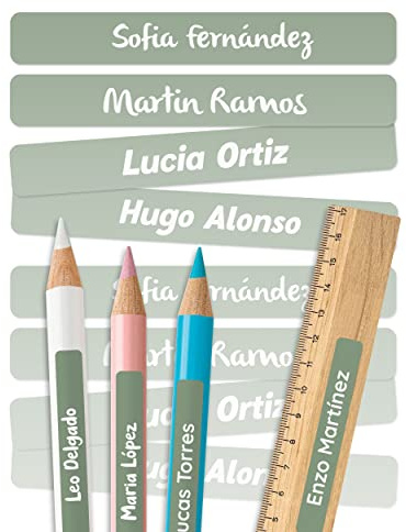 melu kids® Namensaufkleber Kinder für Schule & Kita (75 Stk, Grün) | Personalisiert & Spülmaschinenfest, Aufkleber mit Namen für Stifte und Schulsachen, Klebeetiketten