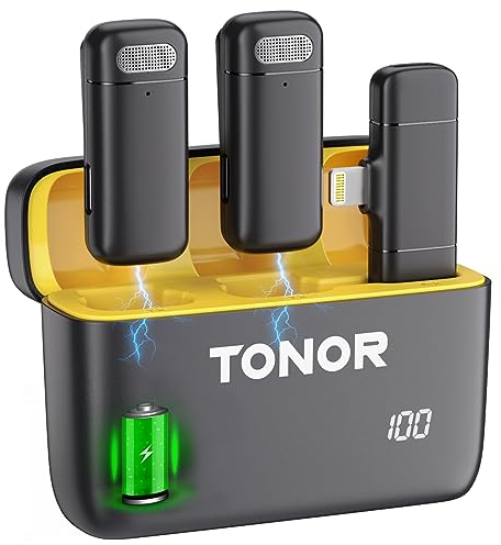 TONOR Wireless Lavalier Mikrofon mit Ladenbox aufladbar dual Funkmikrofon Ansteckmikrofon kabellos Handy Microphone Omnidirectional für TikTok YouTube Videos Vlog geeignet für Lighting TL350