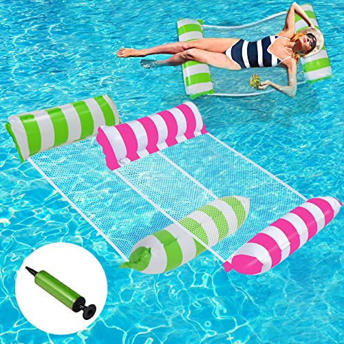 Amaca Gonfiabile,4 in 1 Letto Galleggiante Gonfiabile, piscina gonfiabile per Adulti Piscina Estiva Mare (Verde, rosa)
