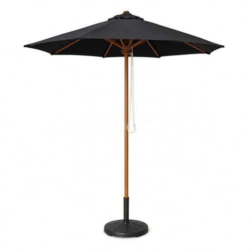 Garden Mile 2.4m Large Wooden Black Garden Parasol Sun Umbrella Heavy Duty Wooden Frame Durable Polyester Material Garden Table Umberella With Easy Open Outdoor Sunshade