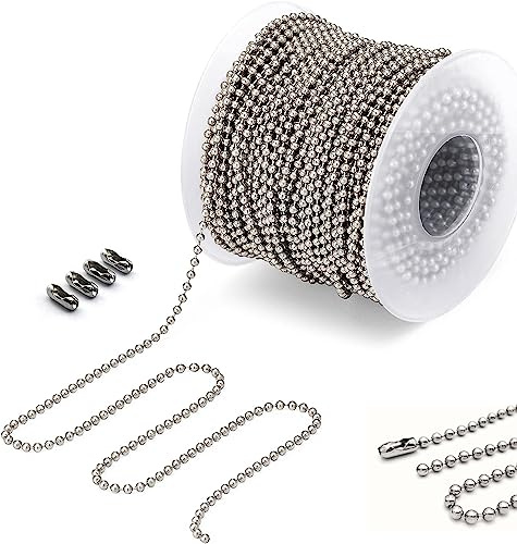 Wayilea Ball Bead Chain 70 Feet, Stainless Steel Chains Silver with 150pcs Connectors Clasps, Dog Tag Key Chains for Jewelry Making DIY Necklace Crafts, 2.4mm Ball, 1 Roll 21.3 Meters