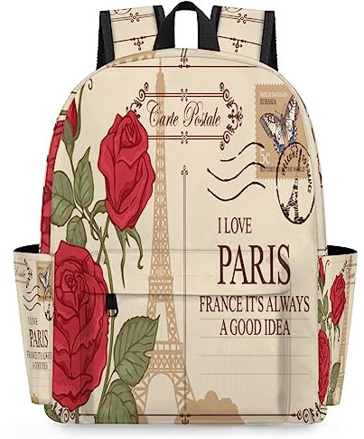 TropicalLife Retro Paris Rosen Postkarte Kinder Rucksack Paris Kleinkind Rucksack für Mädchen Jungen Kinder Schule Büchertasche Reise Casual Daypack, multi, 15 in