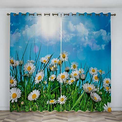 SJSXWQN Cortinas Salon Dormitorio Crisantemo Azul Cortinas Opacas con Ojales Cortinas Termicas Aislantes Frio y Calor para Decoracion Habitacion Cocina 2 Piezas B 140 x H 225 cm