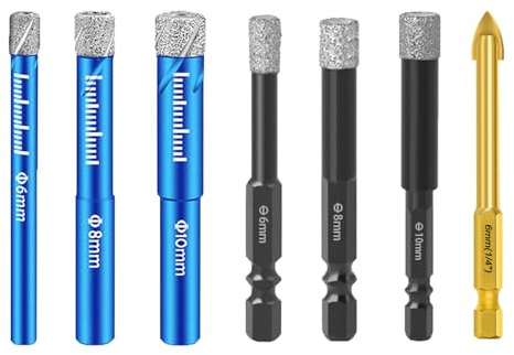 Funnytek Diamantbohrer Fliesenbohrer Glasbohrer Set 6 tlg. 6/8/10mm | mit 6mm Karbidbohrer, Diamant Bohrer Set für Keramik, Granit, Glas, Porzellan, Fliesen, Feinsteinzeug
