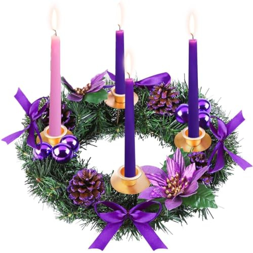 Portavelas de corona de Adviento de Navidad, soporte para velas de Adviento de pino, centro de mesa, decoración de adviento, regalo para vacaciones, tradición, cinta de corona, anillo con portavelas