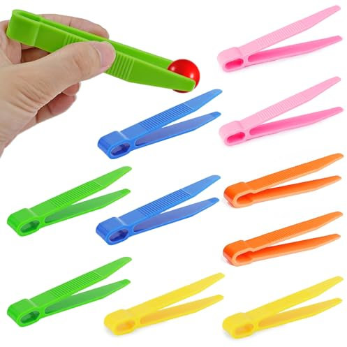 Kids Tweezers for Children, 10 Pcs Colorful Plastic Tweezers for Kids Toy Kids Tweezer for Fine Motor Skills Childrens Tweezers for Sorting & Counting DIY Craft