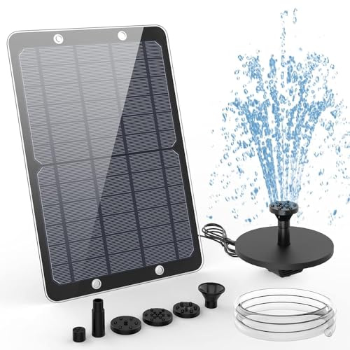 AISITIN 9W Solar Springbrunnen DIY Upgrade Solar Teichpumpe mit 4 Fontänenstile mit 1m Wasserleitung,Solarbrunnen Solar schwimmender Fontäne Pumpe für Gartenteich