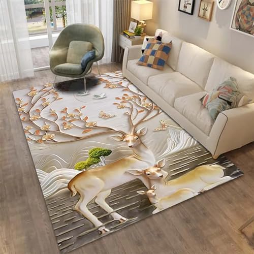 Kind Teppich 200 X 300 cm / 78.74 X 118.11, Schlafzimmer Teppich, 3D Teppiche Wohnzimmer Teppiche Weich rutschfest Teppich Für Wohnzimmer Schlafzimmer Bettvorleger Elch Rentier Tier -3O5G8X3C3B8K