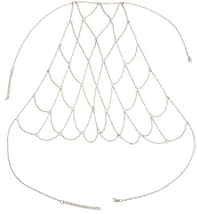 Brustkette - 1 pcs Netz-Körperkette, schwarze Strasssteine, Fischnetz, ausgehöhlt,Sexy Handmade Mesh Chest Gold Chain Beach Show Schmuck Bikini Body Accessoire