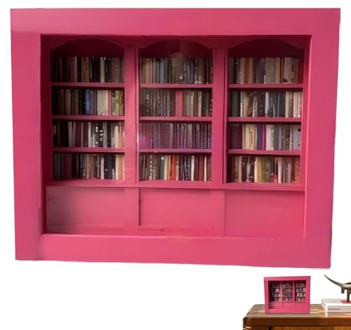 Scaffale per libri rosa 15 x 12 x 3,5 cm, con 200 libri in legno Anx-ety Libreria Scuoti via la tua libreria anx-ety Apprehensive libreria in miniatura per la decorazione della casa
