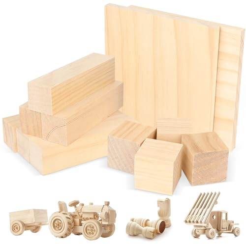 12 Stück Lindenholz Zum Schnitzen, Schnitzholz Rohlinge, Bastelholz Klötzchen Geeignet Für Kinder, Erwachsene, Anfänger, Langlebig, Zum Schnitzen, Malen Oder Heimwerken