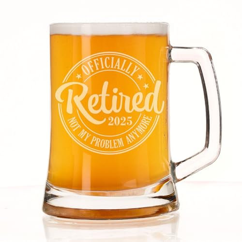 Engraved Retirement Beer Glass Gift - Funny Retired Leaving Gift for Women or Men - Novelty Beer Stein Glass