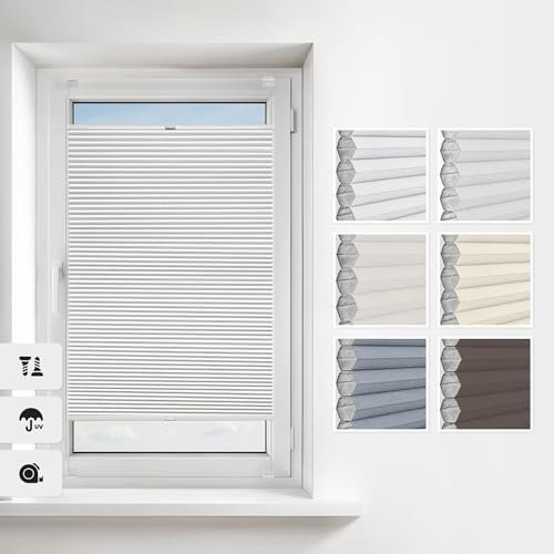 Estika Wabenplissee mit Bohren nach Maß – 6 Farben, Verdunkelung und Profilfarbe Weiß – Thermo-Plissee für Fenster in verschiedenen Breiten (30–129 cm) und Höhen (50–149 cm)