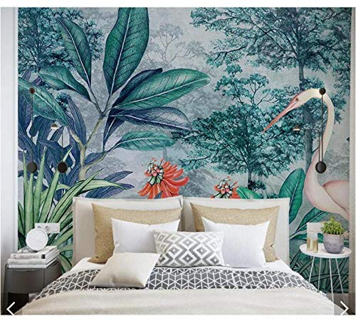 XLMING Foglia Di Banano Dipinta A Mano Con Tropicale Rosso 3D Carta Da Parati Soggiorno Divano Camera Letto Sala Pranzo Casa Decorazione Muro-200cm×140cm