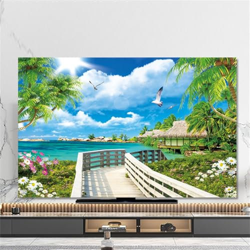 Hixingo Copertura Antipolvere per TV, Motivo Vista Mare 3D Copri Televisore 32-80inch Copertura Televisore Cover TV Elastica Copri TV Protezione TV Universale (32inch,Vista Mare)