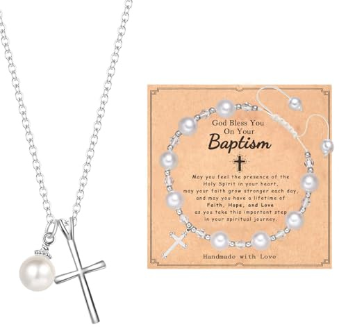 FJHAIY First Communion Gifts Baptism First Holy communion Cross Necklace&Cross Bracelets Christian Gifts Easter Gifts (First Holy Communion)