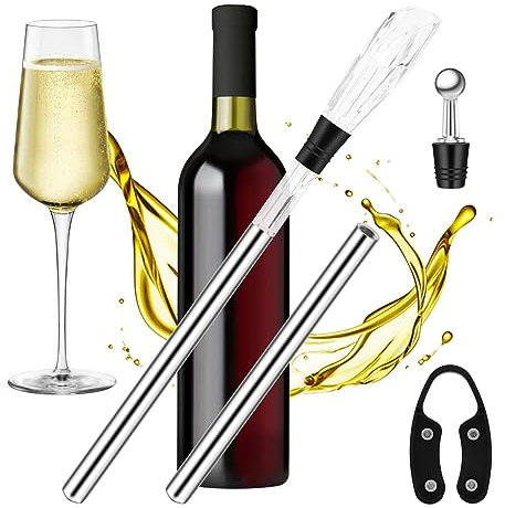 Qutsvosh Juego de enfriador de vino 4 en 1 de alta calidad con barra de refrigeración de vino, decantador, accesorios de vino, botella de acero inoxidable, barra de refrigeración de vino + decantador