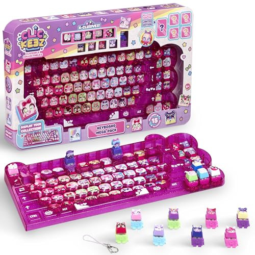 Goliath - CLICKEEZ KeyBoard MegaPack - 1 tastiera + 15 Tasti Kawaii + 1 portachiavi - Keycaps da cliccare - 70 personaggi da collezione - ASMR Fidget Toy - Idea regalo dai 6 anni in su